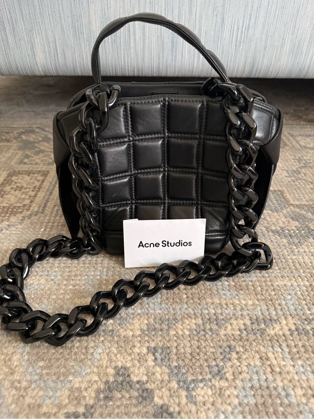 Acne Black Musubi Quilted Leather Shoulder Bag with Oversized Chain